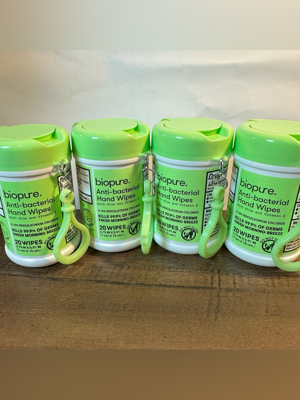 Biopure Keychain 20 Ct Antibacterial Hand Wipes Fresh Morning Breeze Scent 4 Pk